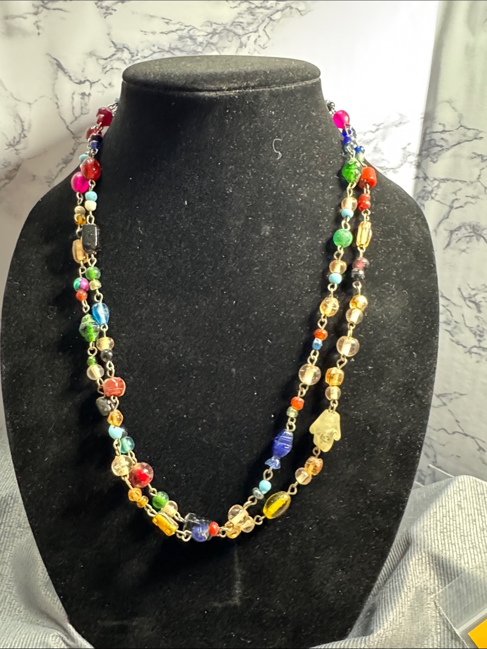Vintage Source Unknown Multicolor Glass Bead Double-Strand Necklace